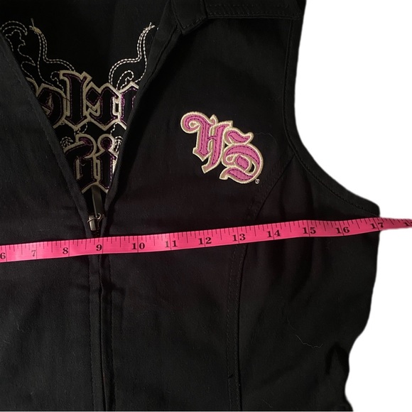 Harley-Davidson Y2K Zip-Up Corset Lace Vest Rhinestone Embroidered Pink Black- S - Picture 9 of 11